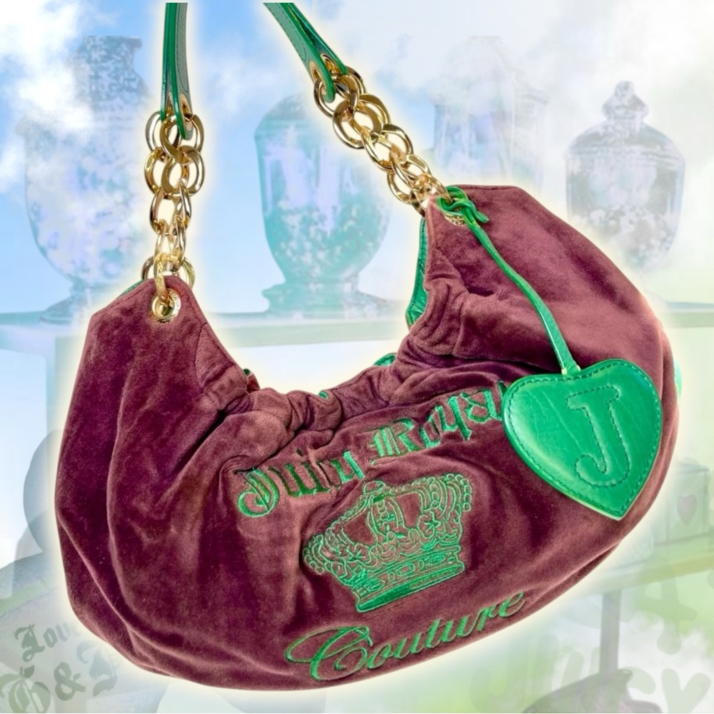 🍀Vintage Juicy Couture Royal Couture Chain Shoulder Bag Hobo Brown Purple Green